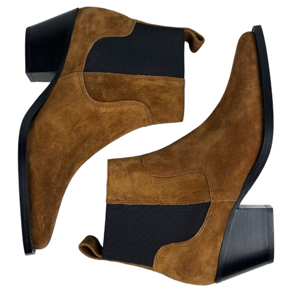 NWOT EVERLANE THE WESTERN RUSSET BROWN SUEDE LEATHER SLIP ON HEELED ANKLE BOOTS - Picture 4 of 14